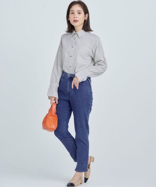 組曲 L コンパクトシャーティング フレア袖シャツ エクリュストライプ系1