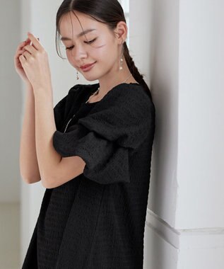 Tiaclasse 【洗える】変形バルーンスリーブカットソーチュニック ブラック