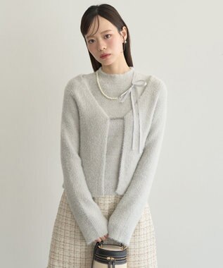 earth music&ecology SET2点チャーム付きシャギーニット＋インナー Light Gray