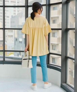 Tiaclasse 【洗える】キーネックフレア袖チュニックブラウス イエロー