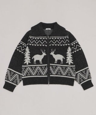 WEGO 雪柄ダブルジップニット ダークグレー