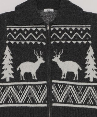 WEGO 雪柄ダブルジップニット ダークグレー