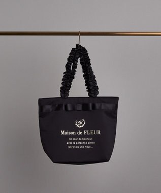 Maison de FLEUR ブランドロゴフリルハンドルトートＭバッグ Black