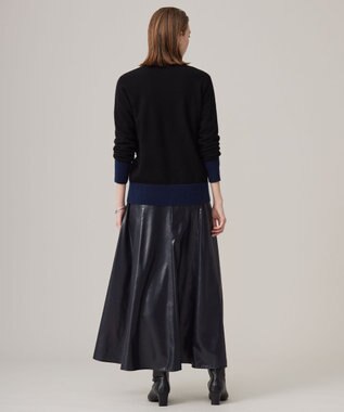 ICB L ピュアカシミヤ カーディガン ブラック×ネイビー系