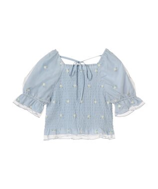 earth music&ecology フラワー刺繍ブラウス Blue