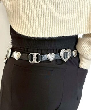 WEGO Lハートコンチョデザインベルト ブラック