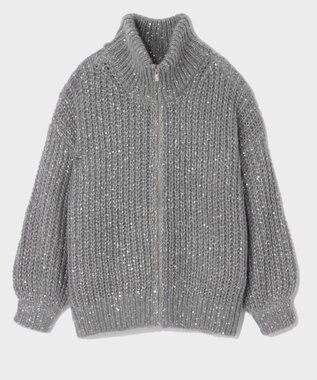 GRACE CONTINENTAL スパンコールニットブルゾン グレー
