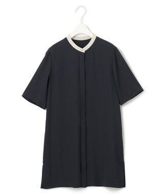 ICB 【接触冷感・UVケア・速乾・洗える】BackSatinAmunzen バンドカラーチュニックブラウス ネイビー系