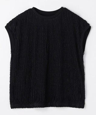 ANY L レースフレンチスリーブプルオーバー ブラックフリル