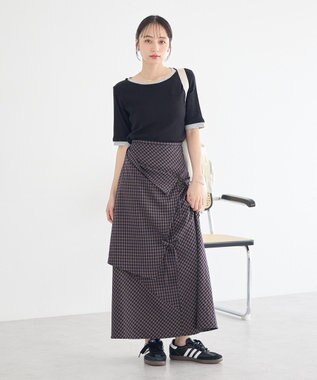 earth music&ecology ランダムキリカエラップスカート Check Navy