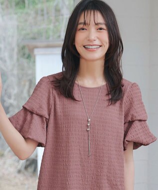 Tiaclasse 【洗える】変形バルーンスリーブカットソーチュニック ピンク