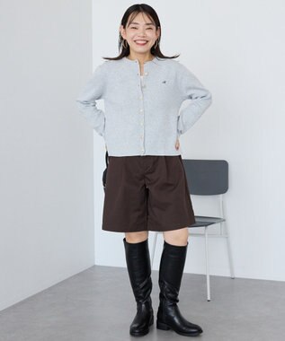 AMERICAN HOLIC ワンポイントロゴクルーカーディガン Gray Mixture