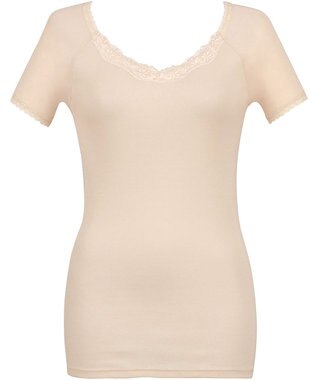 Wing インナー 綿100％(身生地部) 接触冷感 さらっと快適 【綿100% シャリ感タイプ】 3分袖 半袖 3Lまで対応 大きいサイズ 春 夏 EL6362 ウイング／ワコール ベージュ