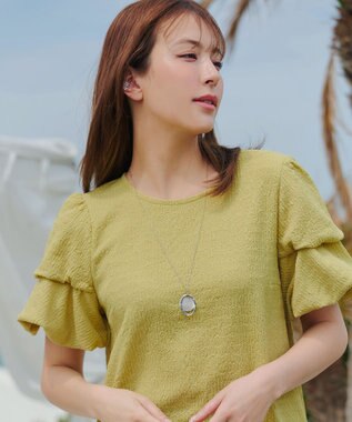 Tiaclasse 【洗える】変形バルーンスリーブカットソーチュニック ライム