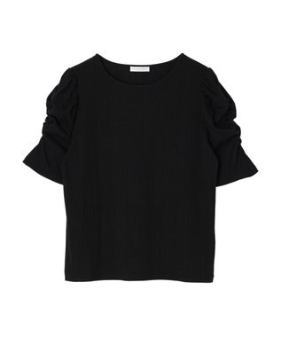 Green Parks リブ肩デザイン５分袖プルオーバー Black