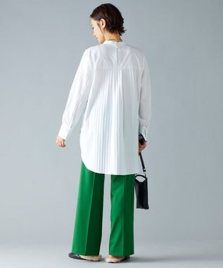 自由区 【洗える】ストレッチシャーティングスタンドカラーストライプ ブラウス アイボリー系1