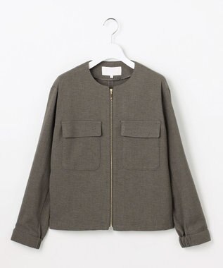 自由区 L 【17号サイズまで展開】ライトブッチャーノーカラー ブルゾン カーキ