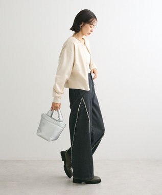 Green Parks サテンボンディングＺｉｐカーディガン Ecru