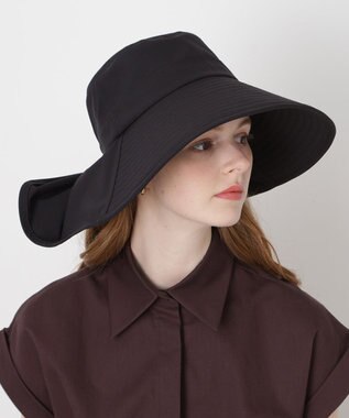 MOONBAT 【遮光100％/遮熱/UVカット】PAUL&JOE ACCESSOIRES(ポール&ジョー）後ろ垂れ 広つばハット 帽子 サイズ調整可能 手洗い可能 ブラック