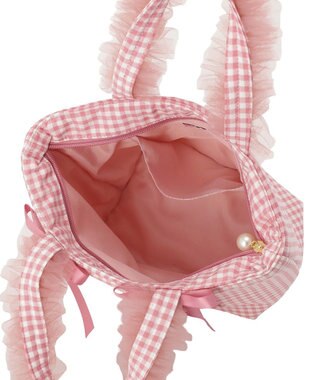 Maison de FLEUR ギンガムブランドロゴフリルハンドルトート Pink