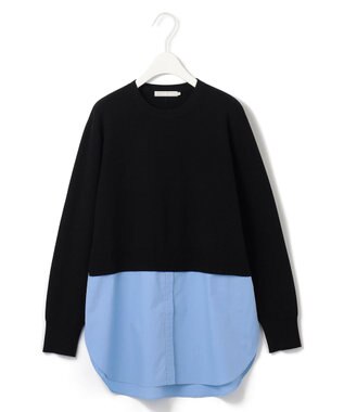 ICB L 【WEB&一部店舗限定カラーあり】クロスコンビ ニットプルオーバー ブラック×サックス系［WEB&一部店舗限定］