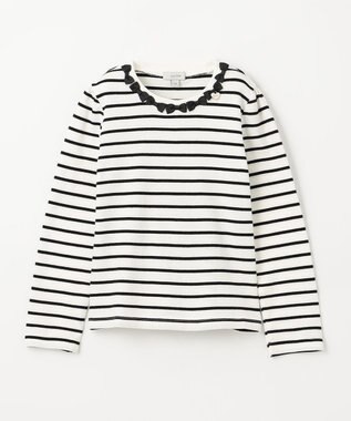 ANY KIDS リボン×ボーダー長袖Tシャツ ブラック×エクリュ