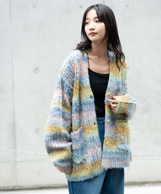 WEGO マルチボーダーブラッシュニットカーデ 柄3