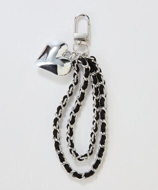 Phoebe スウェードチェーンハートバッグチャーム　ブラック　シルバー