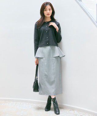 Feroux 胸元刺繍パールニット カーディガン グレー系