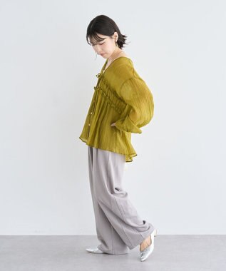 Green Parks Ｖネックフリルシアープリーツブラウス Green