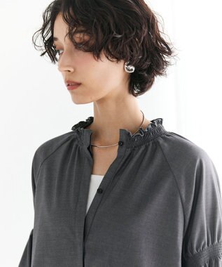 #Newans 【洗濯機可/しわになりにくい】シャーリングネック ボリュームスリーブブラウス チャコール