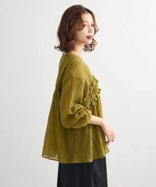 Green Parks Ｖネックフリルシアープリーツブラウス Green