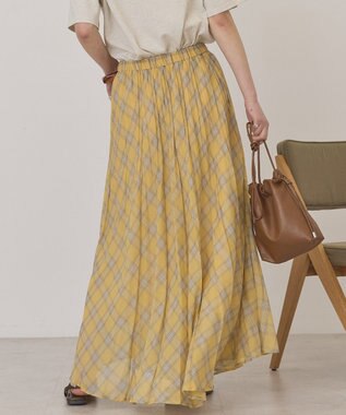 AMERICAN HOLIC 【選べる丈】チェックシアープリーツスカート Yellow