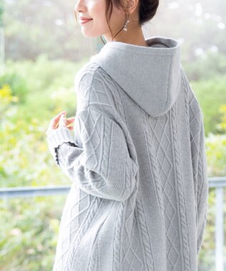 Tiaclasse 【洗える】アラン柄ニットパーカーチュニック グレー