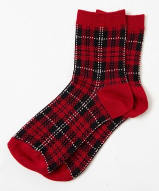 WEGO ジャガードチェックソックス レッド