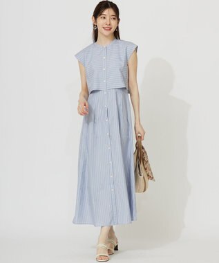 ANY SIS S 【洗える】クロップドシャツ ワンピース ブルーストライプ