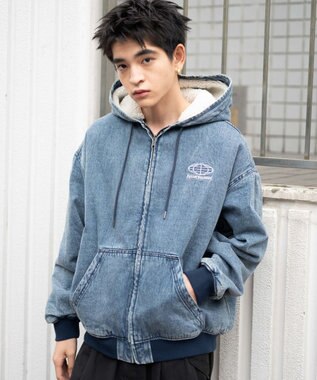 WEGO 【ユニセックス着用ITEM】ワーカーズボアフードブルゾン デニム淡加工色