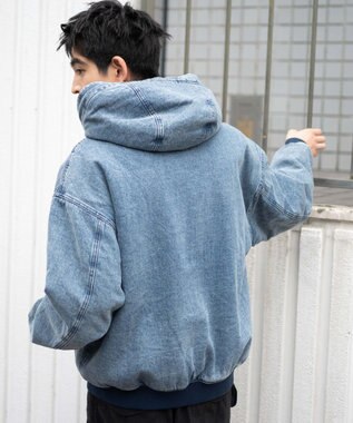 WEGO 【ユニセックス着用ITEM】ワーカーズボアフードブルゾン デニム淡加工色