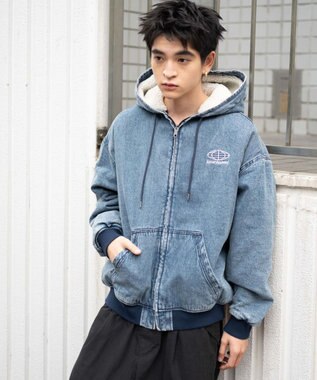 WEGO 【ユニセックス着用ITEM】ワーカーズボアフードブルゾン デニム淡加工色