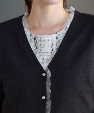 Tiaclasse 【洗える】オーガンジーラインカーディガン ブラック