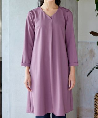 Tiaclasse 【洗える】バックギャザーハートネックAラインワンピース ラベンダー