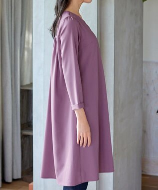 Tiaclasse 【洗える】バックギャザーハートネックAラインワンピース ラベンダー