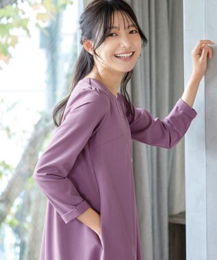 Tiaclasse 【洗える】バックギャザーハートネックAラインワンピース ラベンダー