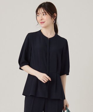 ANY SIS 【接触冷感・UVカット・速乾】コンフォートビューティサテン ブラウス ネイビー系