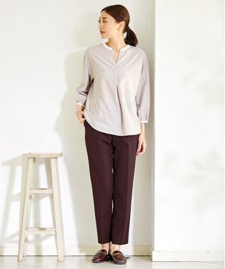 J.PRESS LADIES 【洗える】T/Rアルガンシルク クロップドパンツ ワイン系