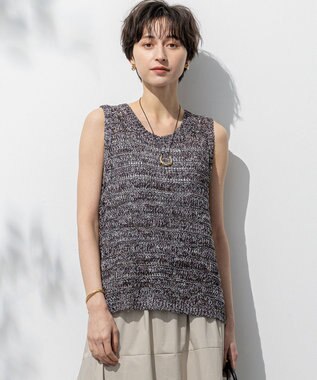 【洗える】テープミックススカシ ノースリーブ ニット