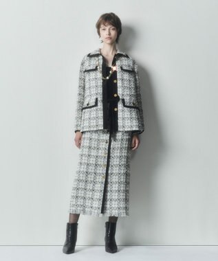 GRACE CONTINENTAL トリミングツイードショートコート ホワイト