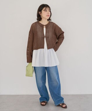 Green Parks Ｉ　前後２ｗａｙ　メッシュショート丈カーディガン Orange