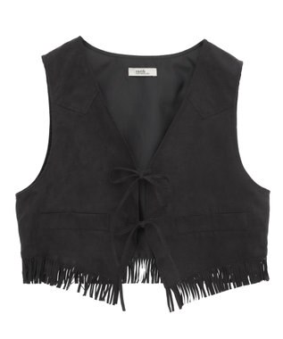 earth music&ecology スウェード調フリンジベスト Black