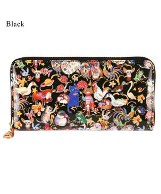 tsumori chisato CARRY 森のどうぶつたち ラウンドファスナー長財布 ブラック
